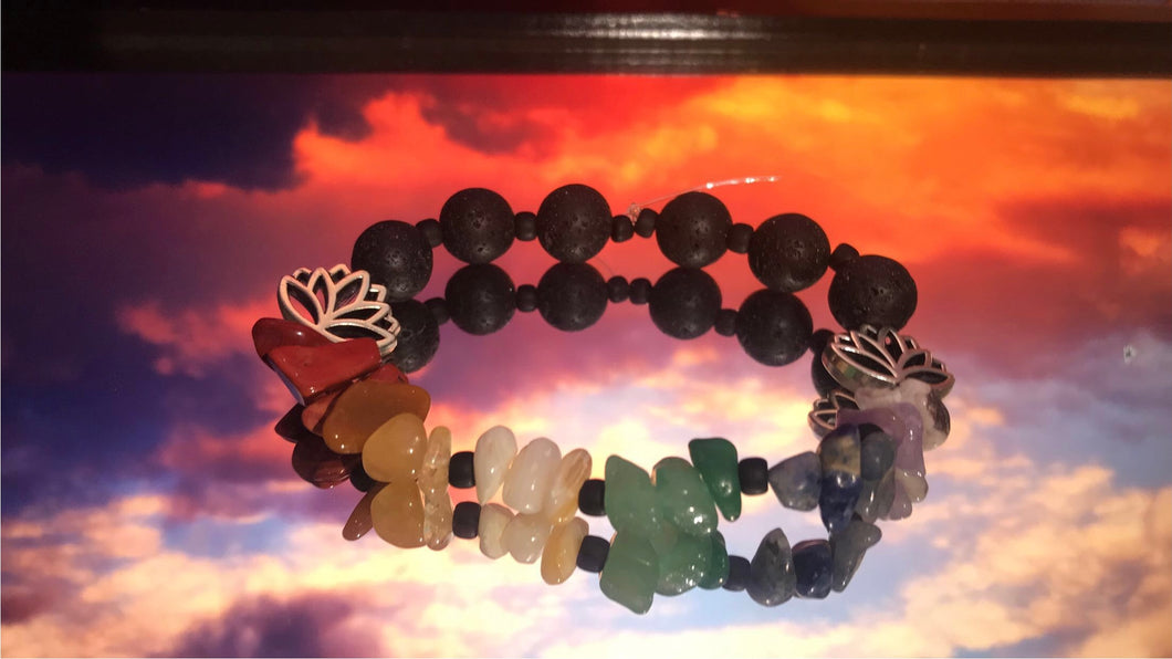 Chakra and Lava Crystal Bracelet